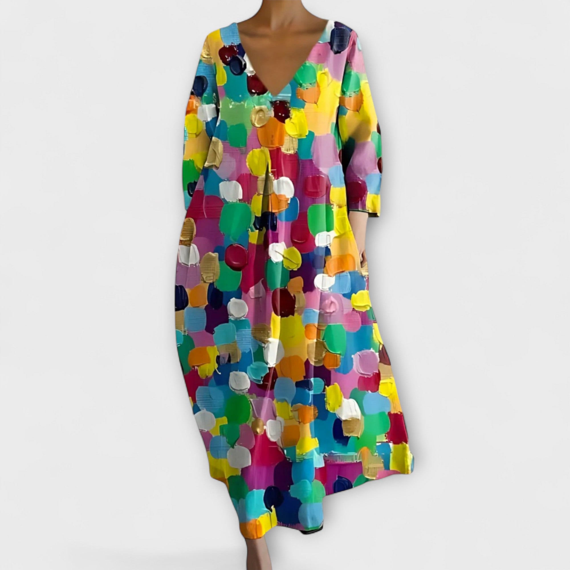 Colorful Dress With V-Neck