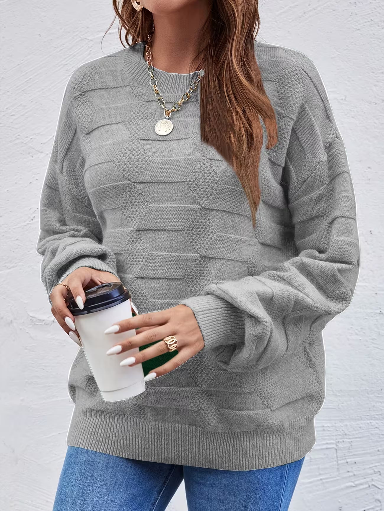 Women's Casual Crew Neck Long Sleeve Sweater Shirt