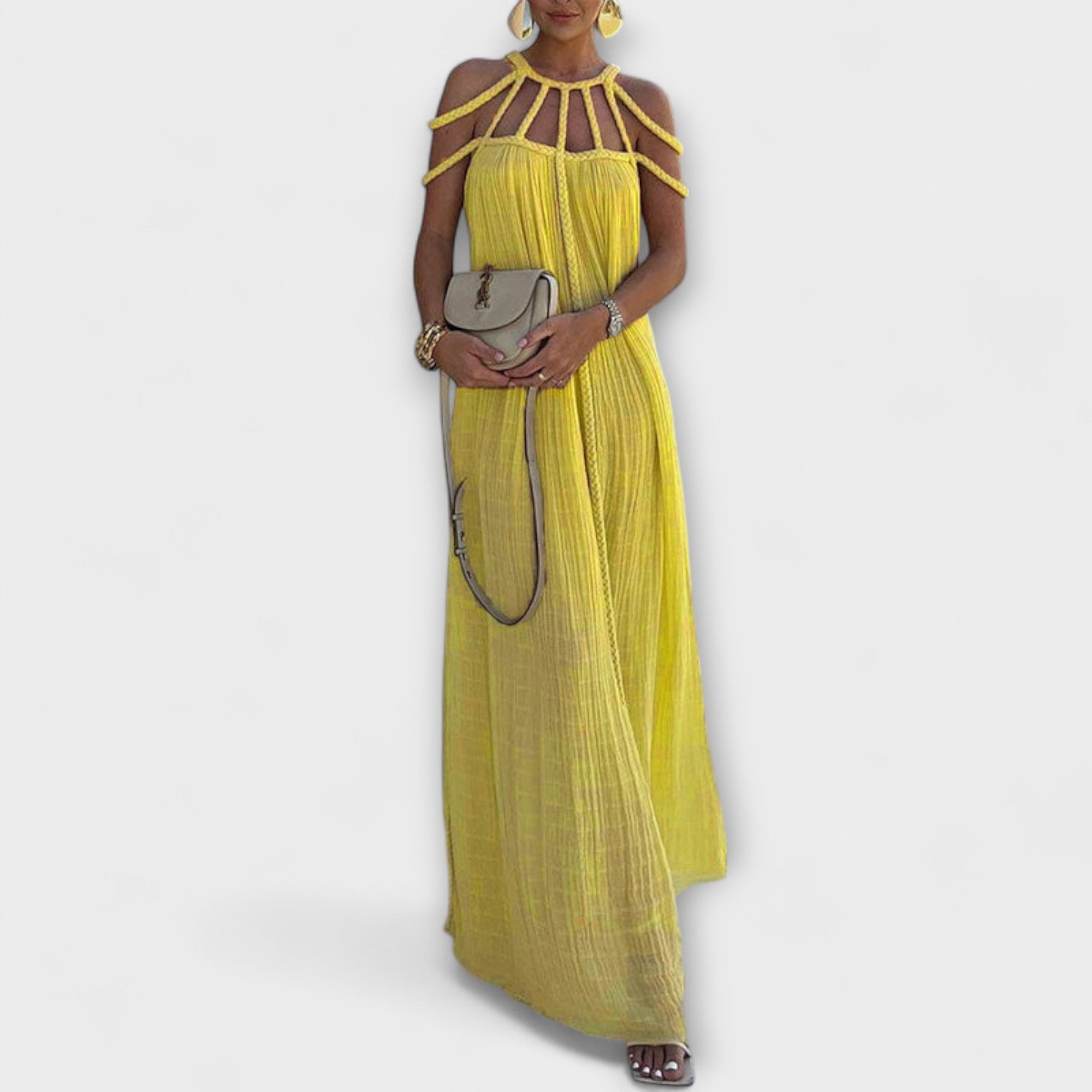 Chic Maxi Dress Made From Blend With Draped Straps