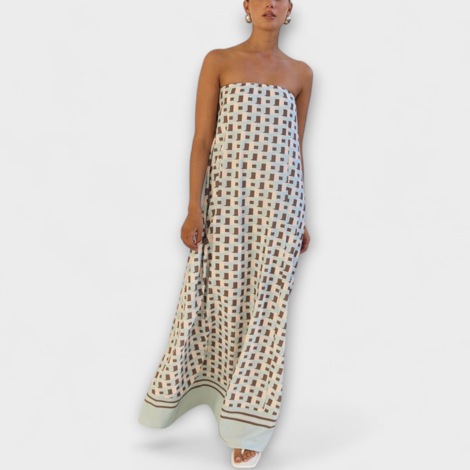Unique Geometric Off-Shoulder Maxi Dress
