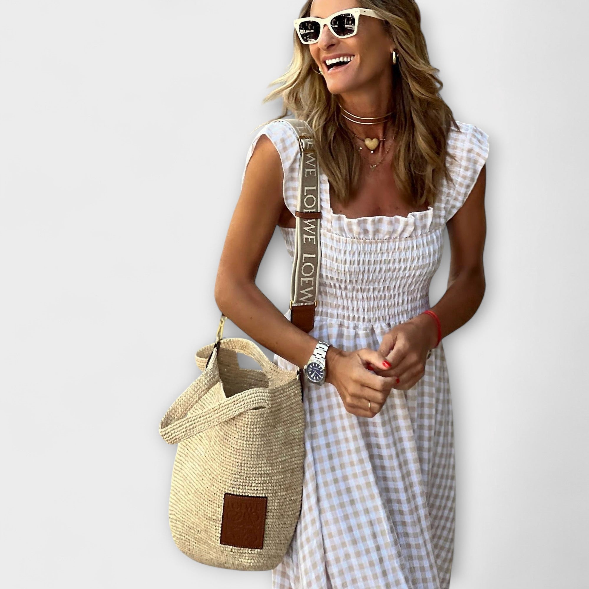 Checked Maxi Dress With Ruffled Sleeves