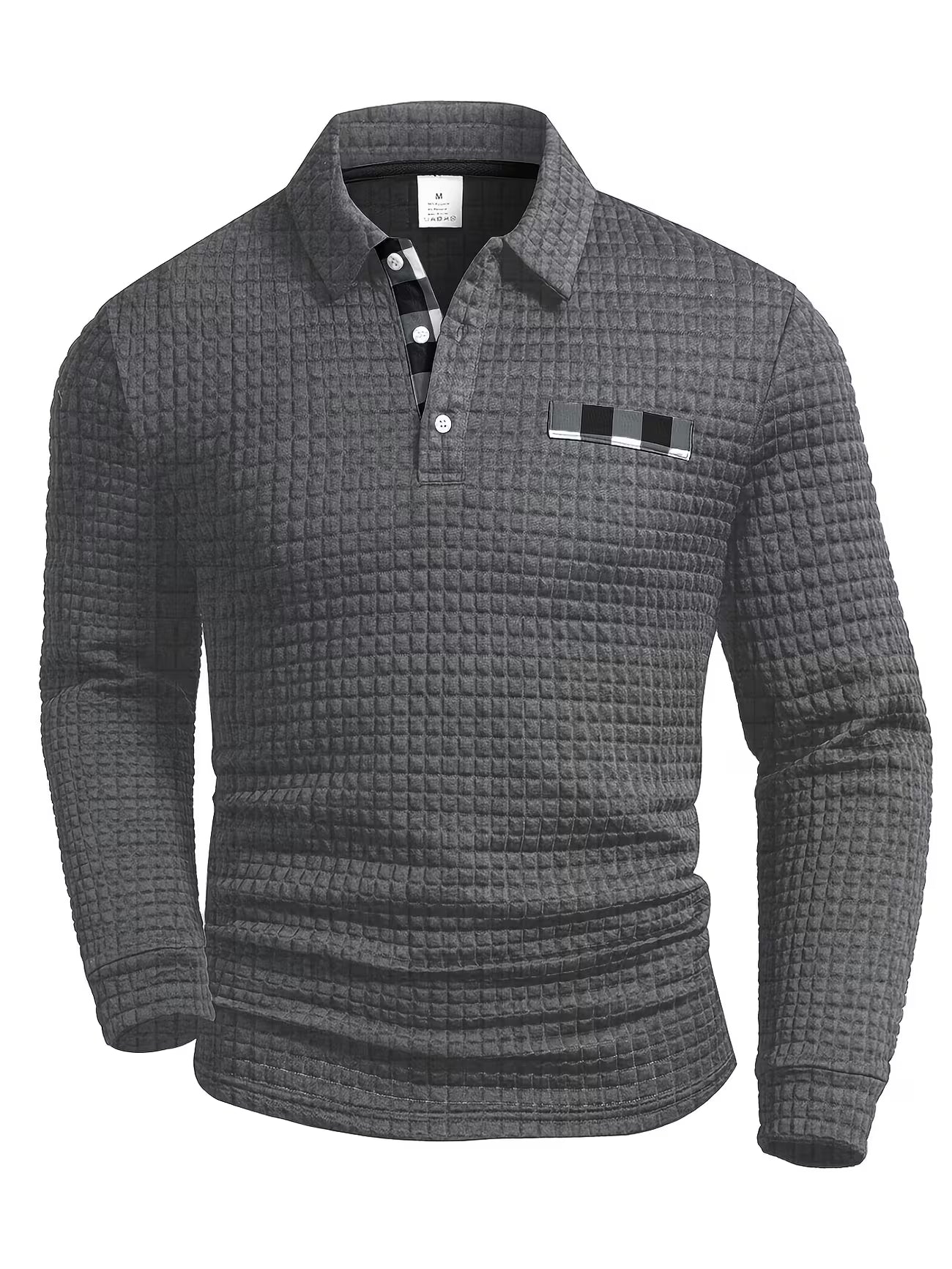 Men's Textured Grid Print Long Sleeve Lapel Shirt