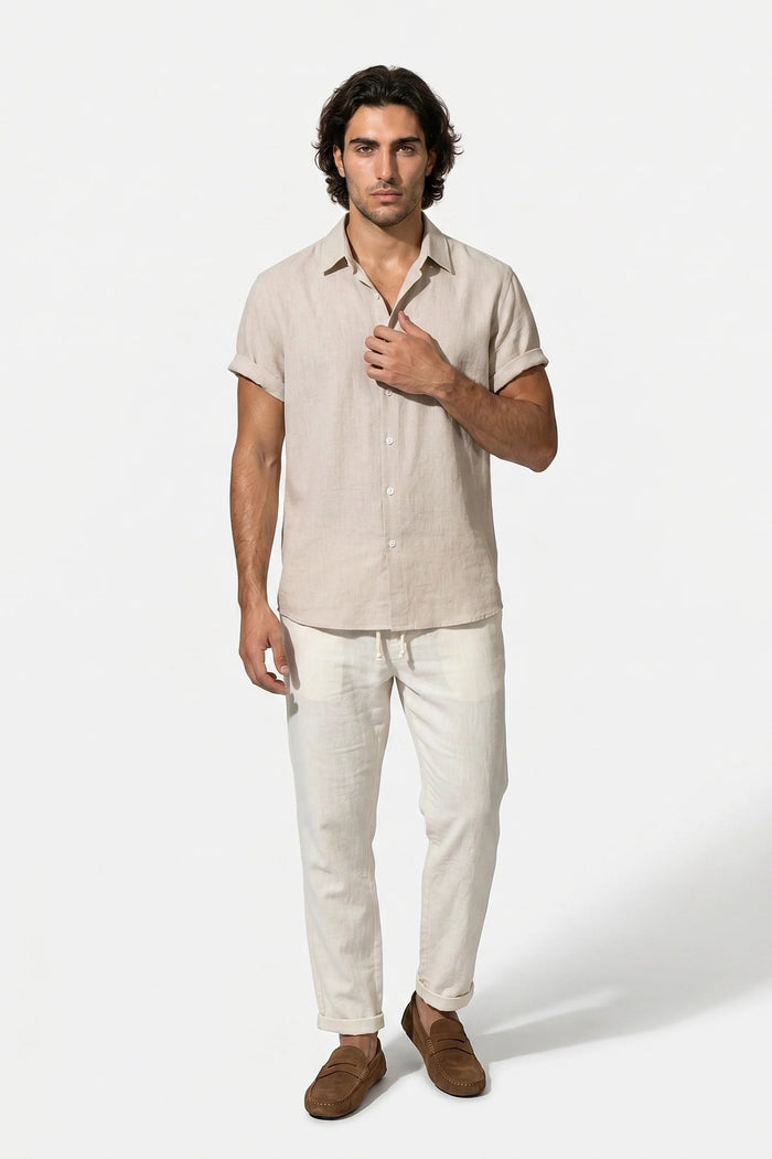 Men's Linen Look Shirt & Trousers Set – Relaxed Summer Fit