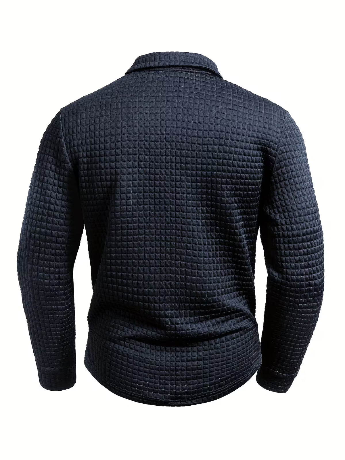 Men's Grid Print Shirt – Textured Long Sleeve, Lapel Collar