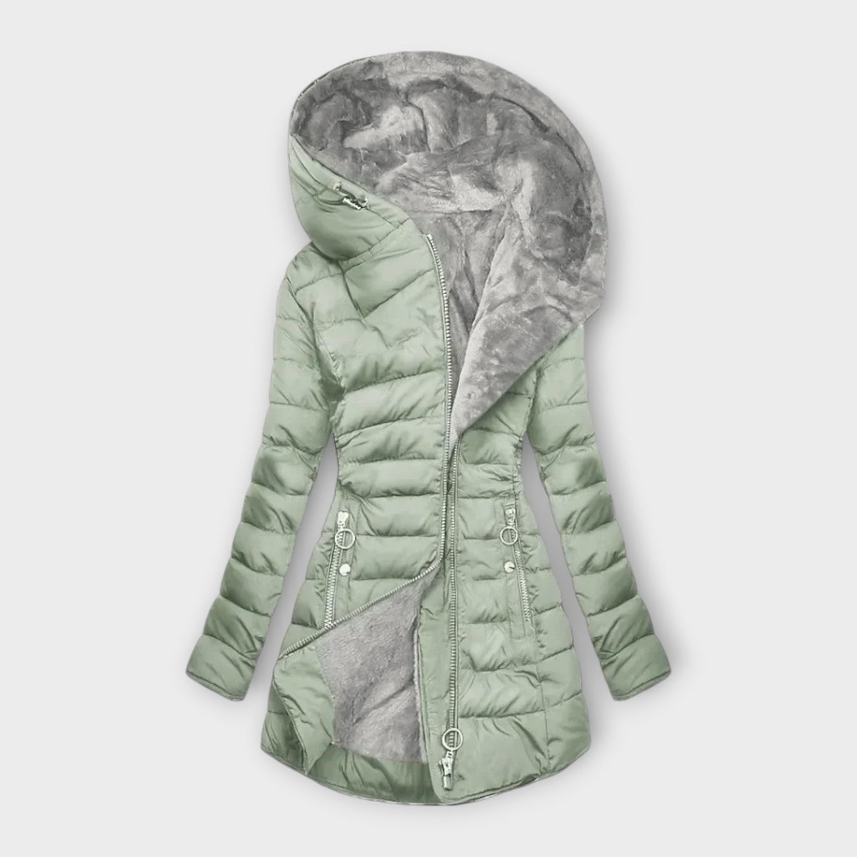 Women's Longline Puffer Jacket – Hooded, Tailored Fit