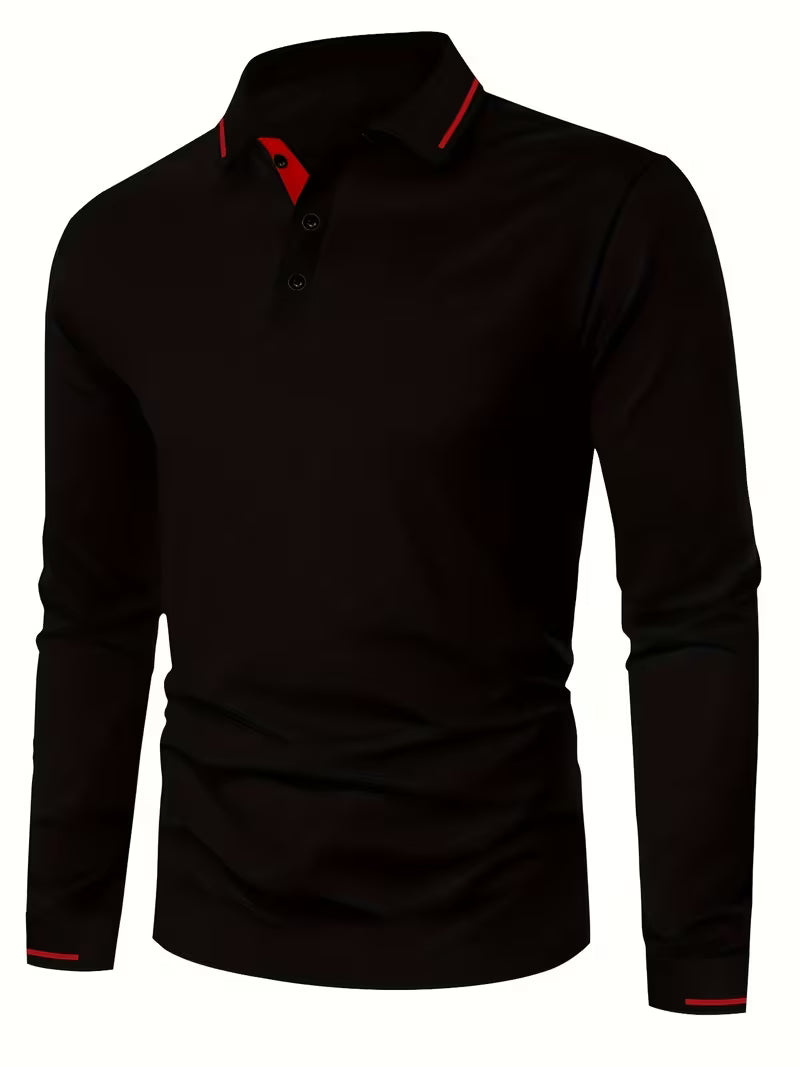 Men's Long Sleeve Rib-detail Stretch Golf Shirt