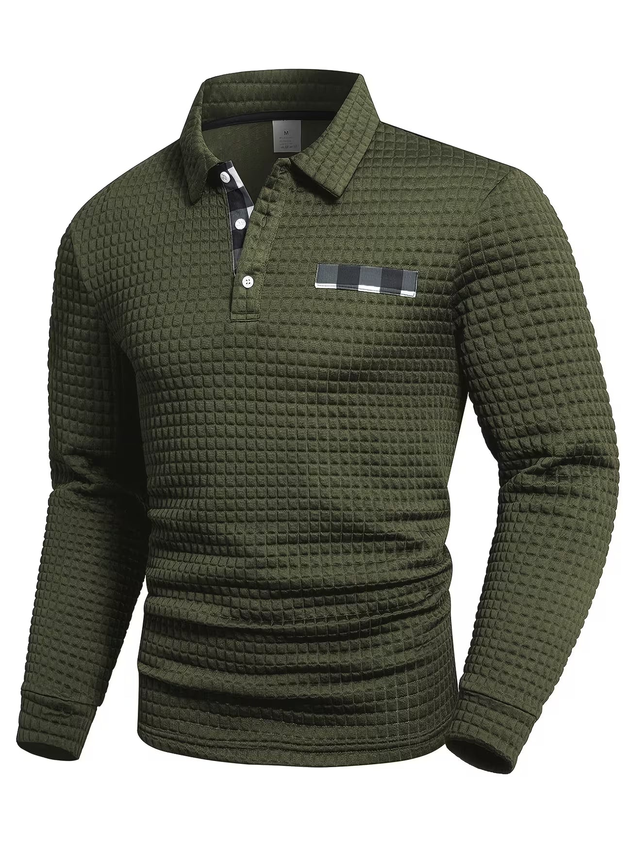 Men's Textured Grid Print Long Sleeve Lapel Shirt