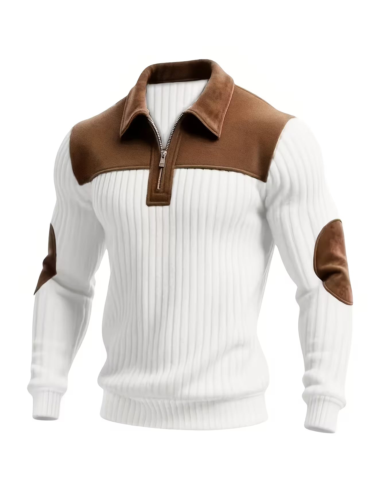 Mens Jacquard Knit Zip-neck Sweater Shirt