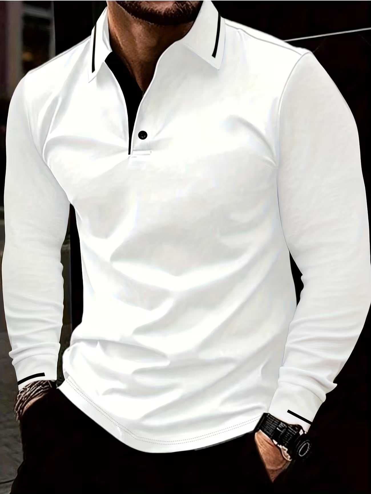 Men's Long Sleeve Rib-detail Stretch Golf Shirt