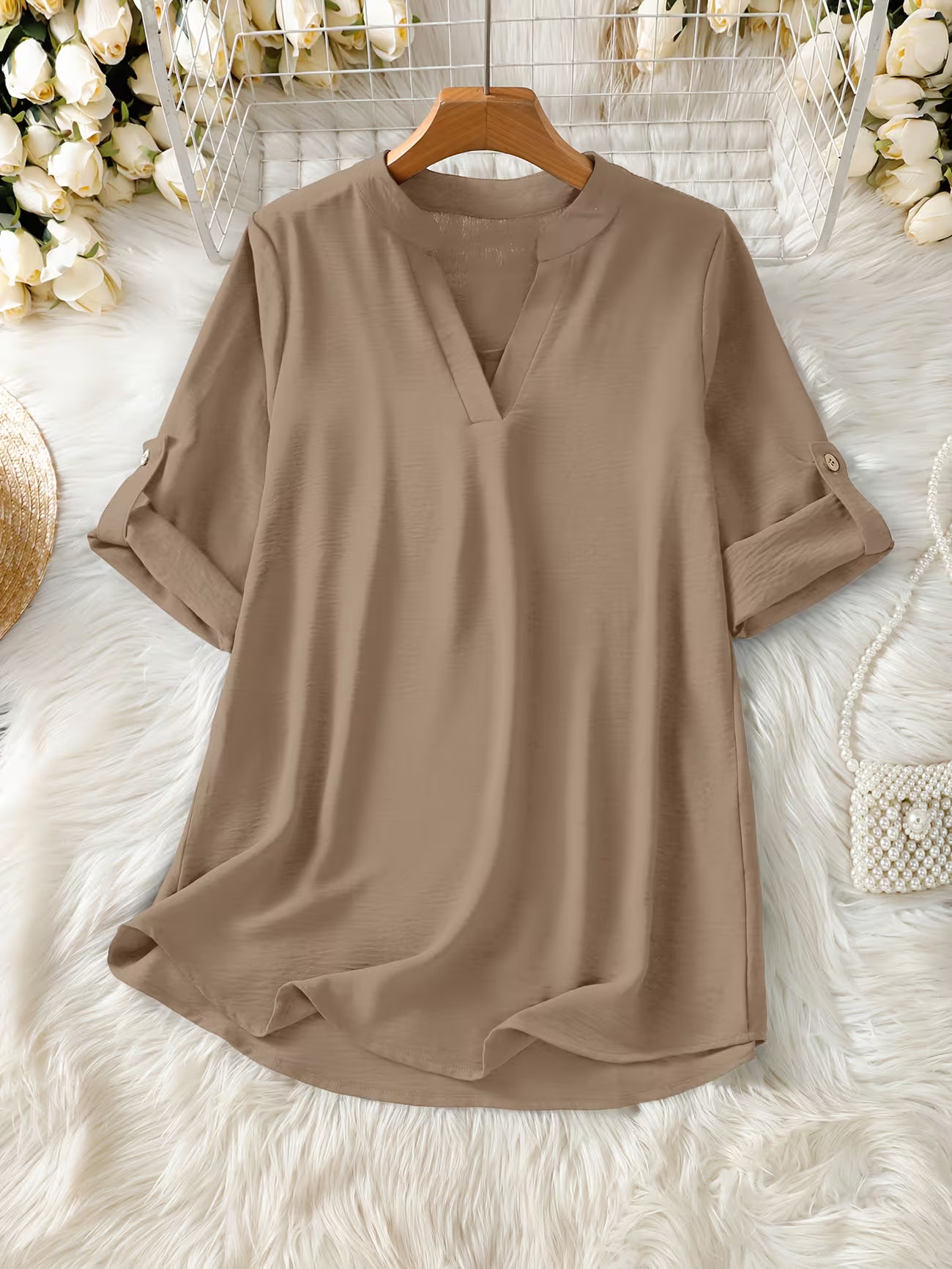 Women's Relaxed Short Sleeve Solid Color Shirt
