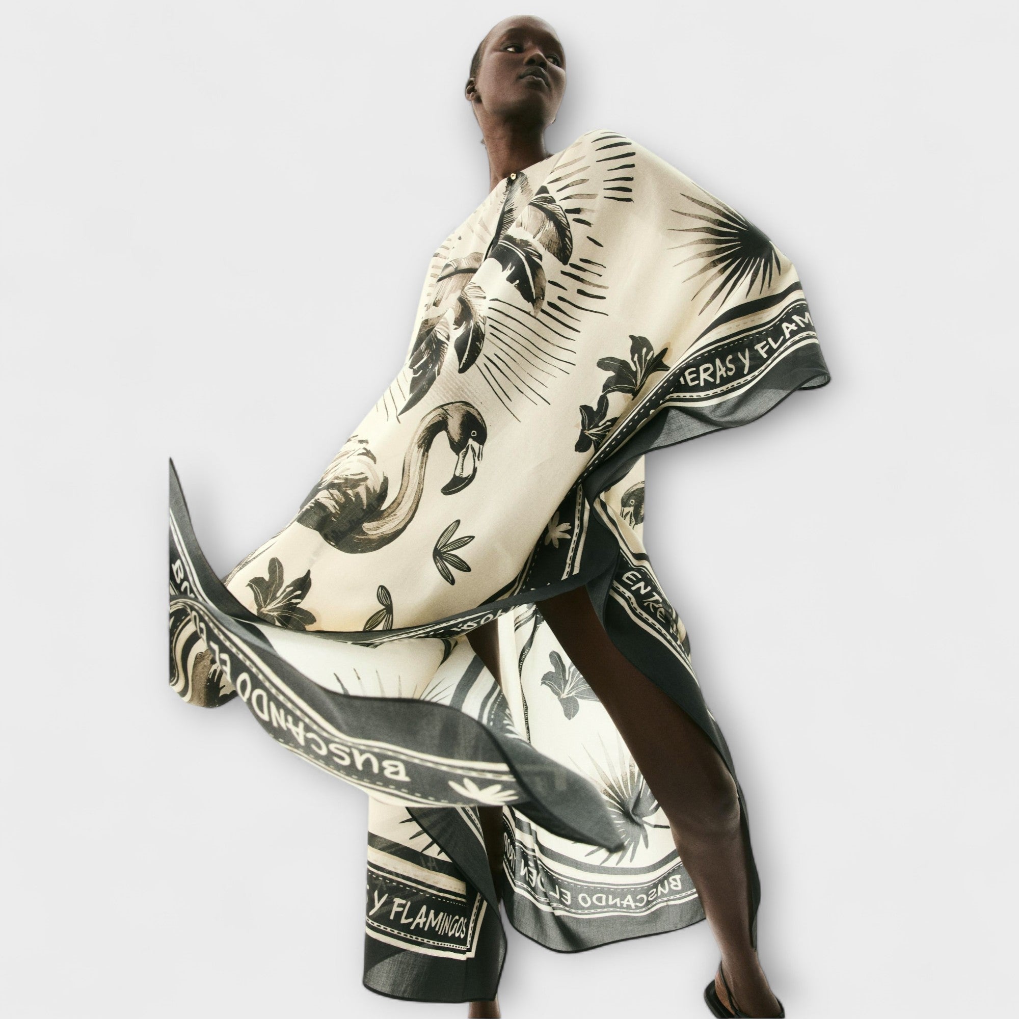 Extra-Large Flamingo Print Kaftan Maxi Dress
