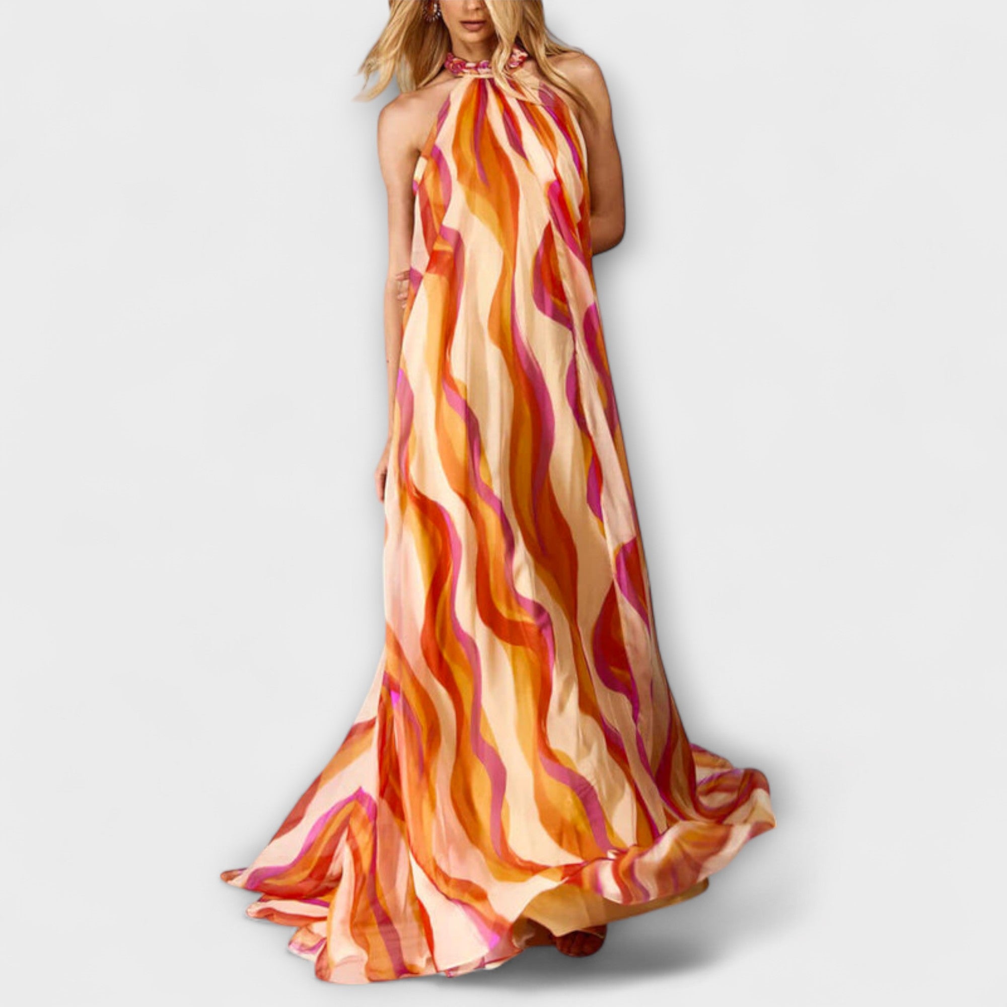 Stylish Braided Maxi Dress With Wave Pattern