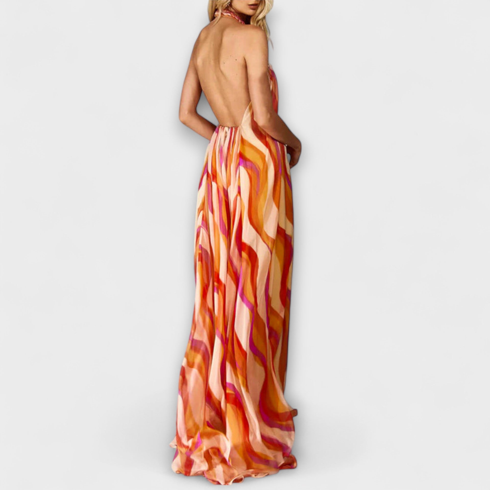 Stylish Braided Maxi Dress With Wave Pattern