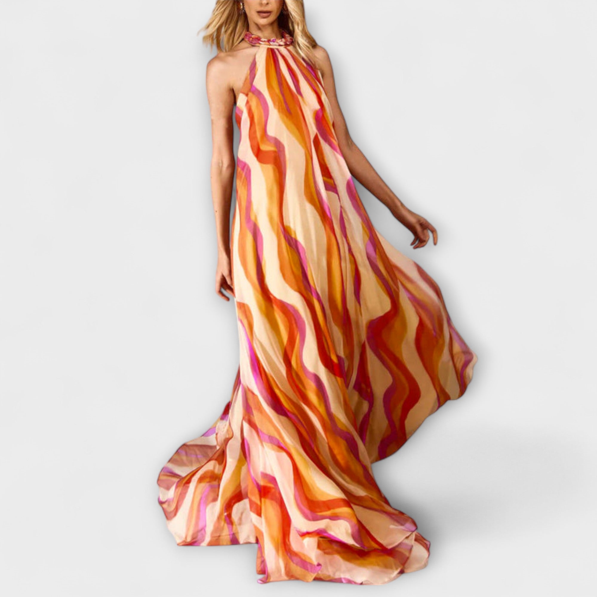 Stylish Braided Maxi Dress With Wave Pattern