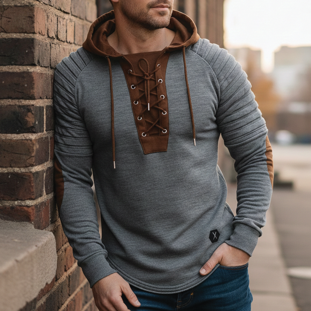 Men's Knitted Hoodie Jumper – Wool Cashmere Blend, Lace-Up Front