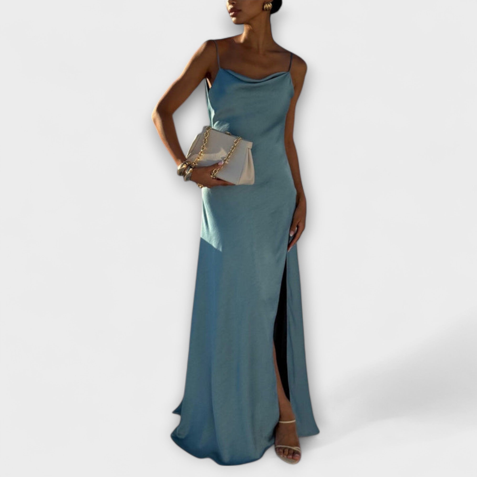 Chic Satin Maxi Dress With High Slit