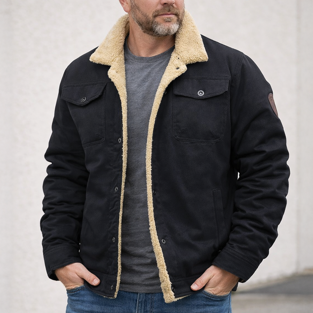 Men's Sherpa Lined Jacket – Button Front Workwear Style, Regular Fit