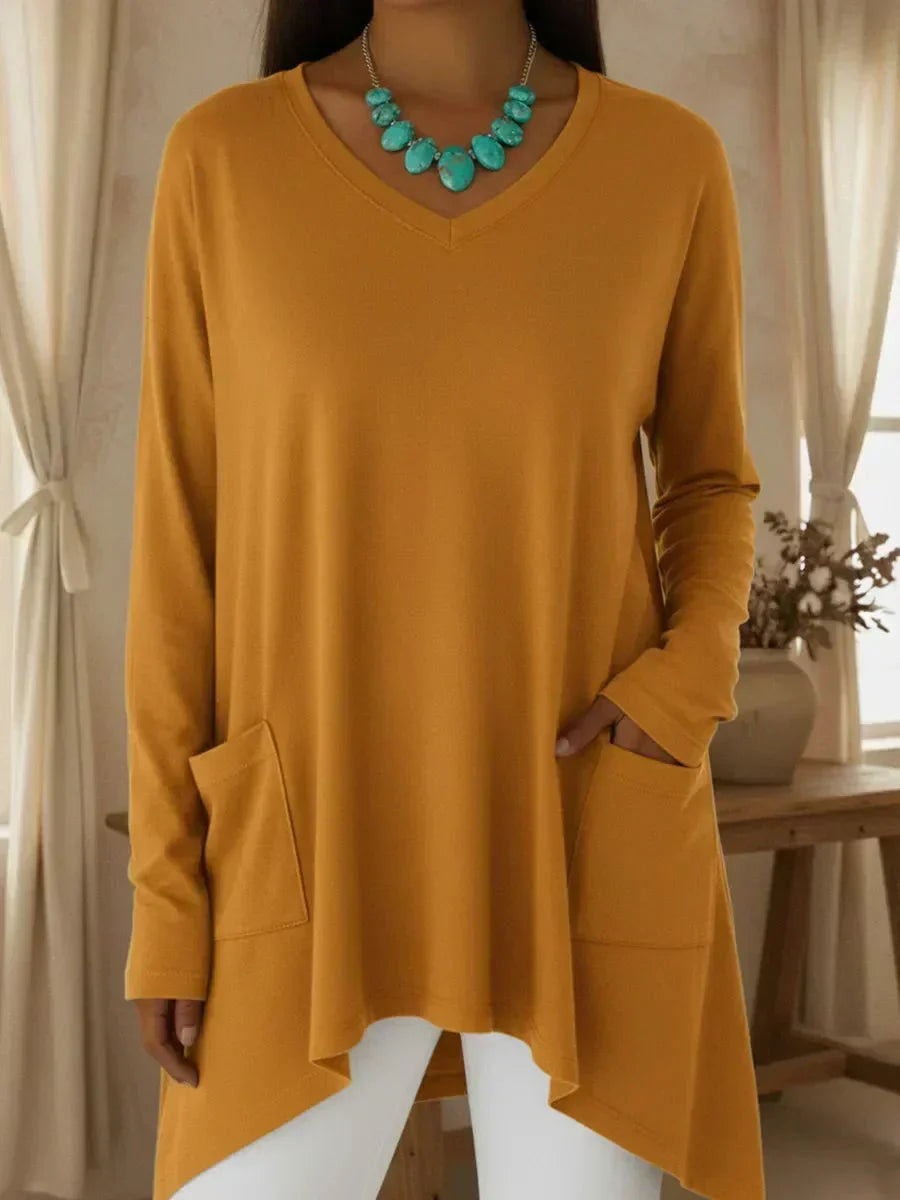 Women's V-Neck Knit Jumper – Relaxed Fit, Ribbed Trims