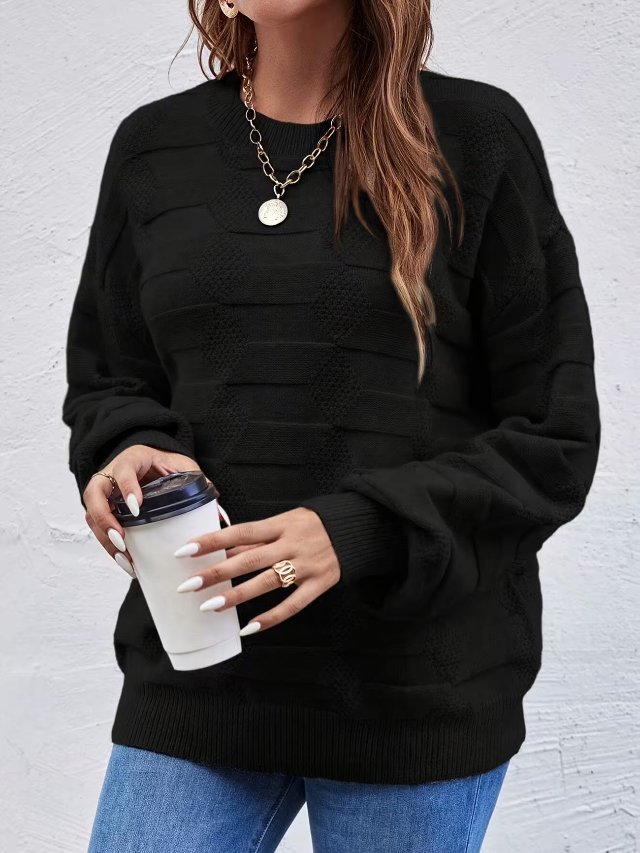 Women's Casual Crew Neck Long Sleeve Sweater Shirt