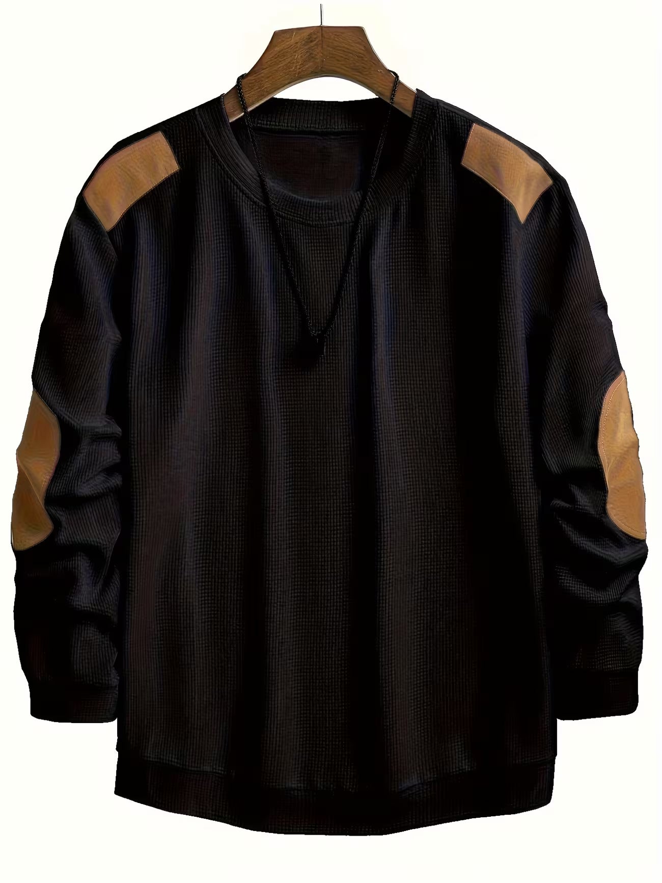 Men's Color Block Waffle Knit Crewneck Sweatshirt