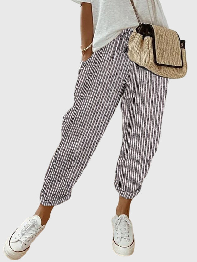 Women Beige High Waist Straight Leg Pants