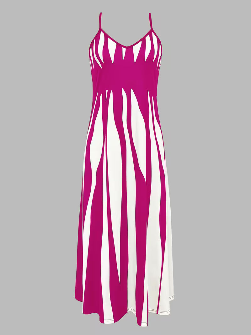 Women's Printed V-neck Slip Dress With Slim Straps