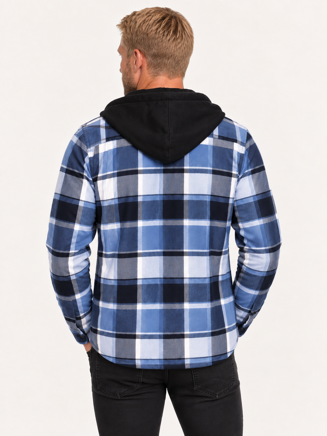 Men's Hooded Flannel Shirt Jacket – Check Overshirt, Flap Pockets
