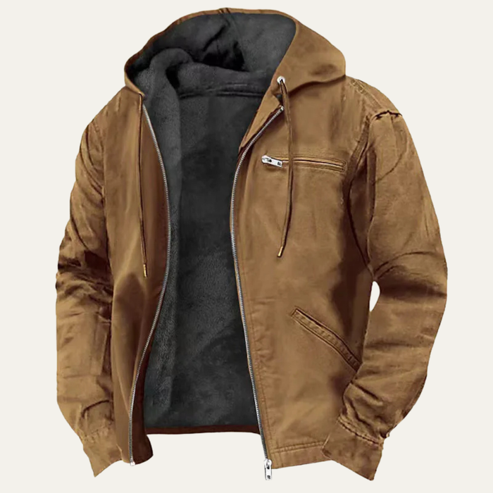 Men's Fleece Lined Hooded Jacket – Full Zip, Relaxed Fit