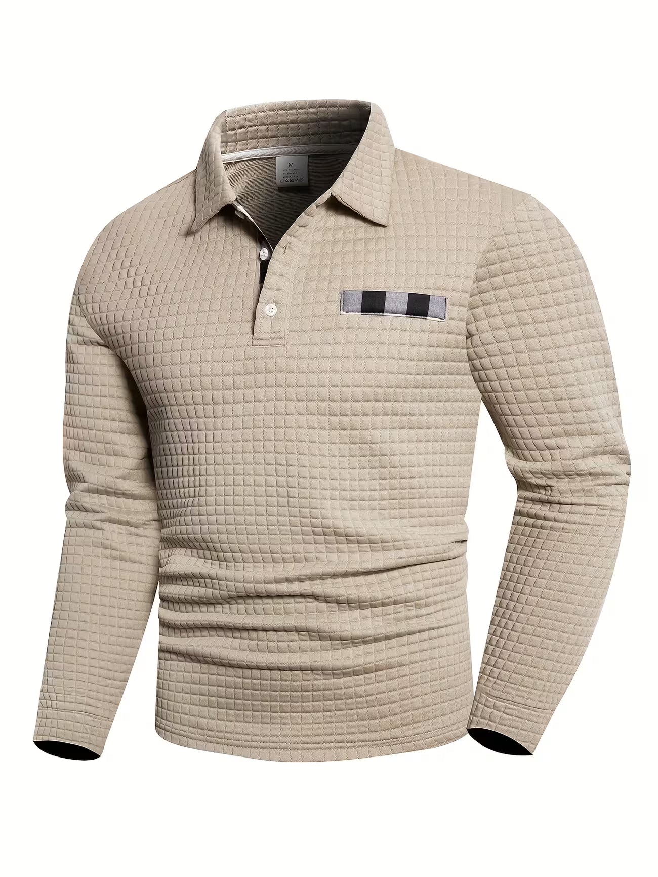 Men's Textured Grid Print Long Sleeve Lapel Shirt