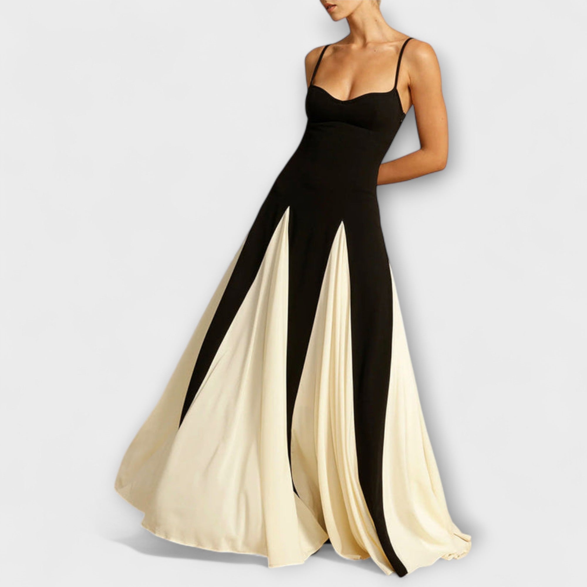 Classic Elegance A-Line Maxi Dress With Tulle Panels