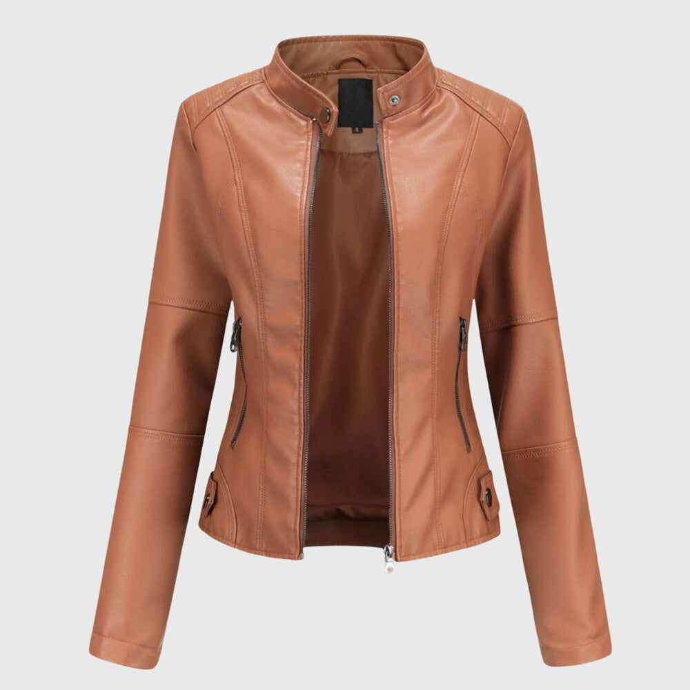 Women's Faux Leather Biker Jacket – Cropped Zip Up, Tailored Fit