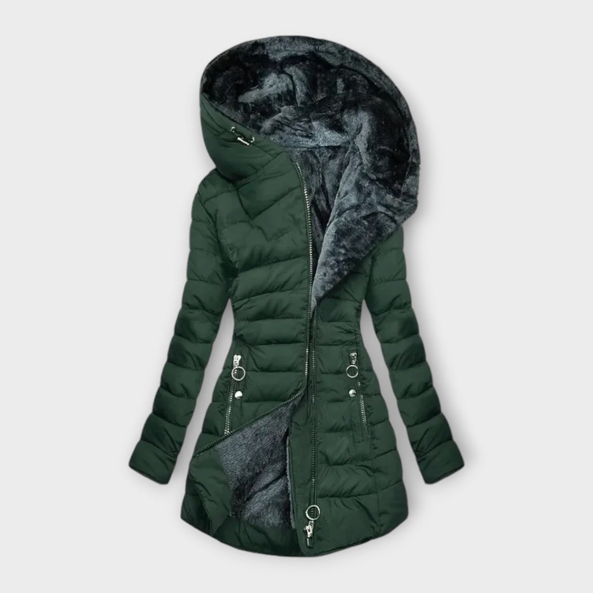 Women's Longline Puffer Jacket – Hooded, Tailored Fit