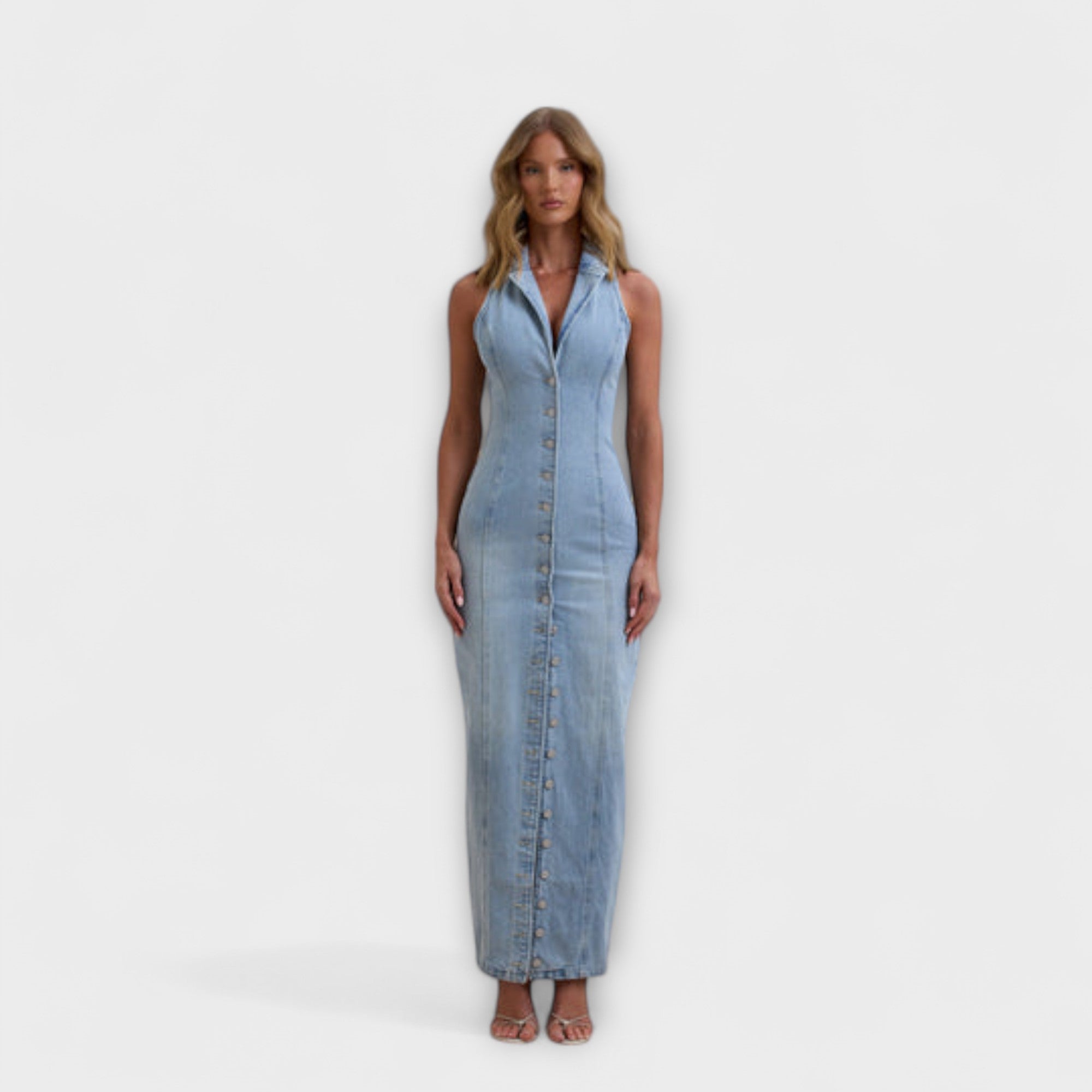 Mid Wash Denim Maxi Dress