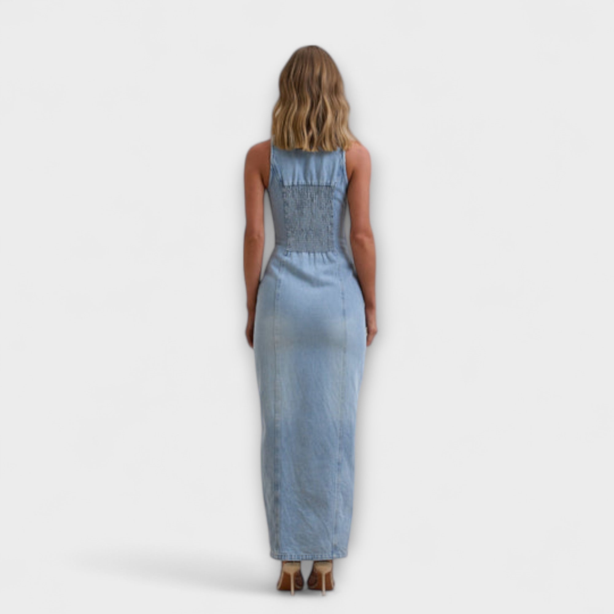 Mid Wash Denim Maxi Dress