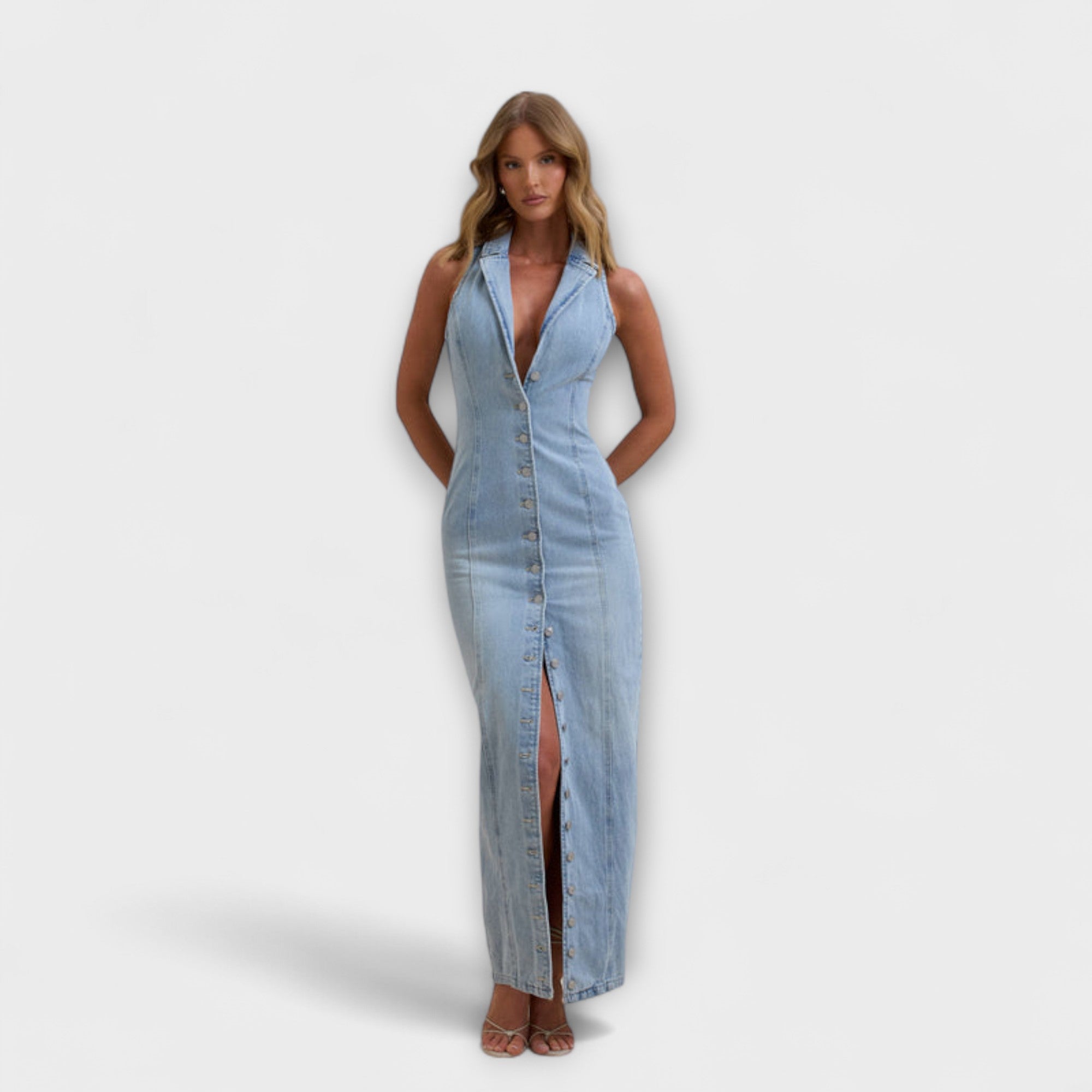Mid Wash Denim Maxi Dress