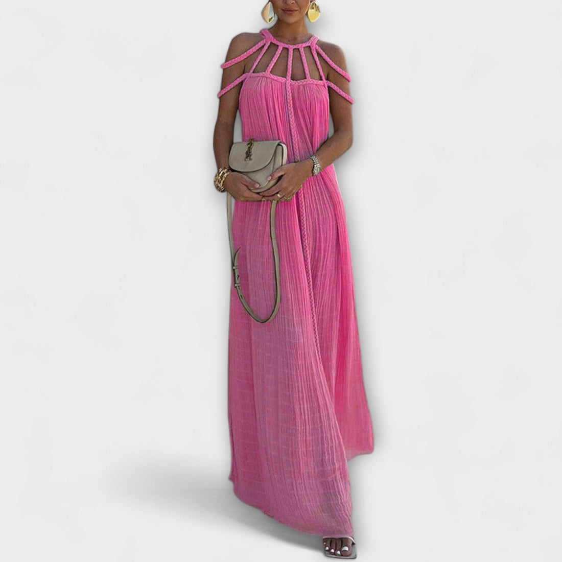 Chic Maxi Dress Made from Blend with Draped Straps