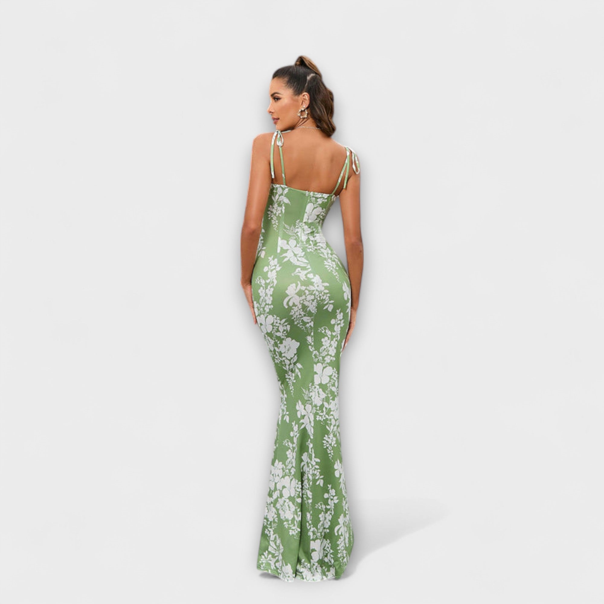 Floral Print Prom Dress With Tied Shoulder Straps