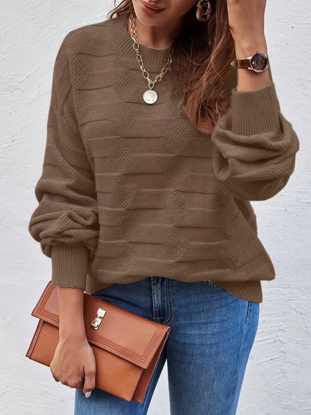 Women's Casual Crew Neck Long Sleeve Sweater Shirt