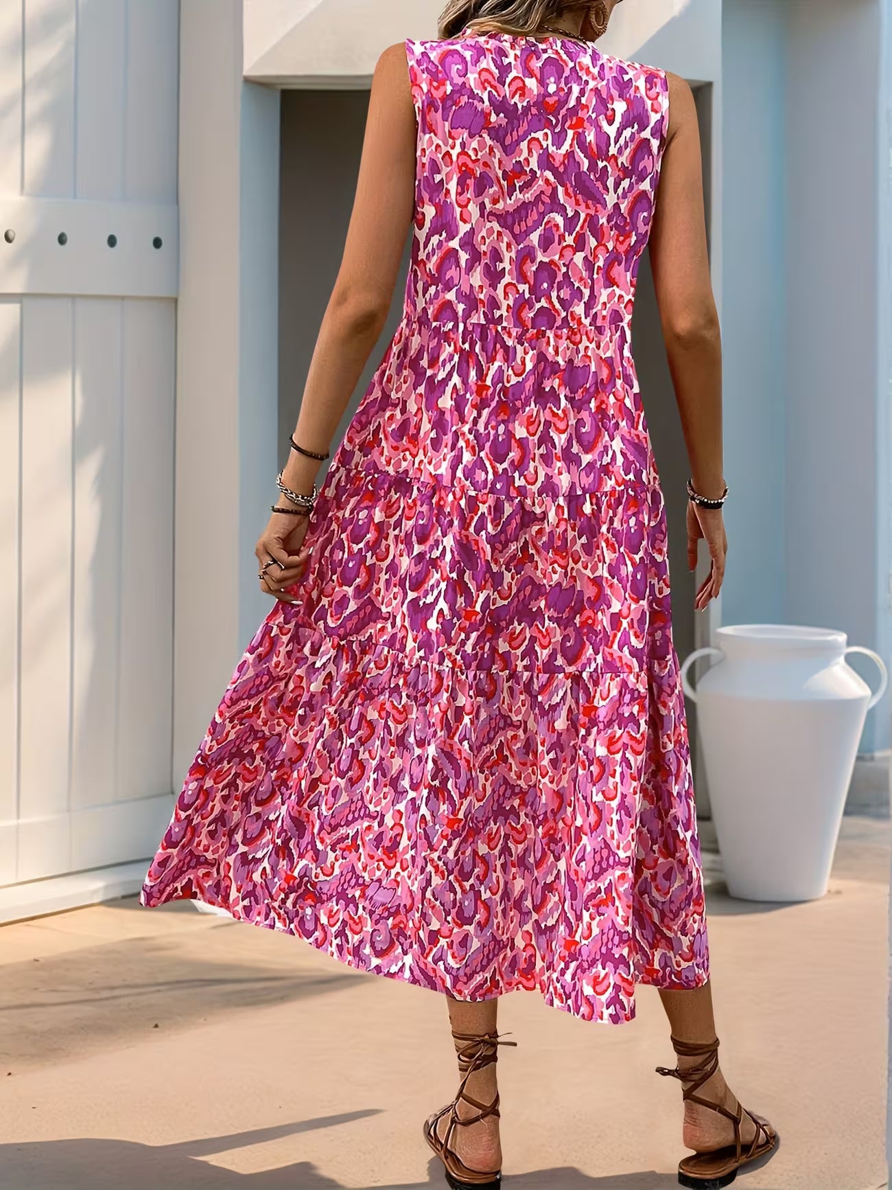 Women's Sleeveless Bohemian Fringe Tie Dress