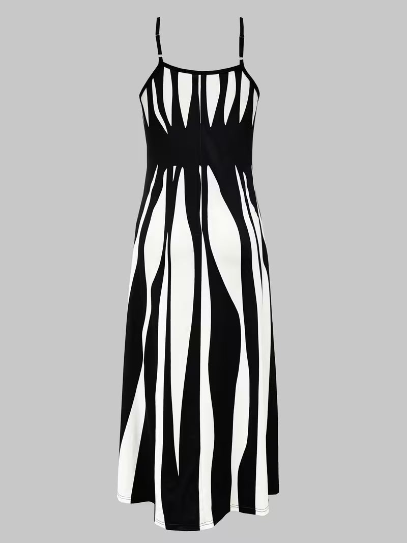 Women's Printed V-neck Slip Dress With Slim Straps