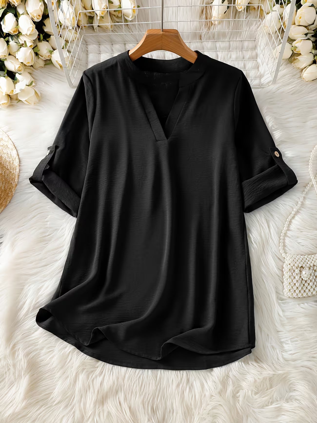 Women's Relaxed Short Sleeve Solid Color Shirt