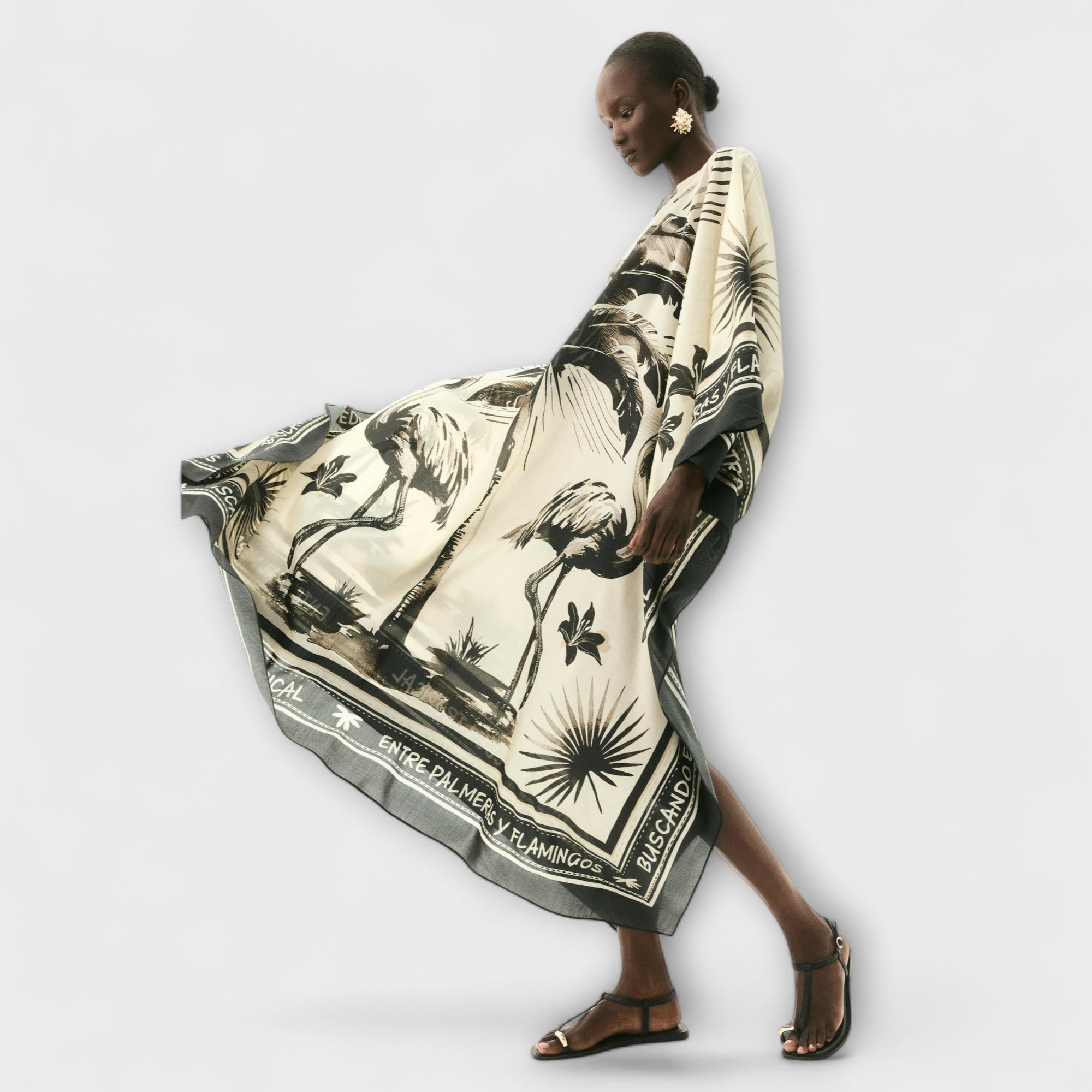 Extra-Large Flamingo Print Kaftan Maxi Dress