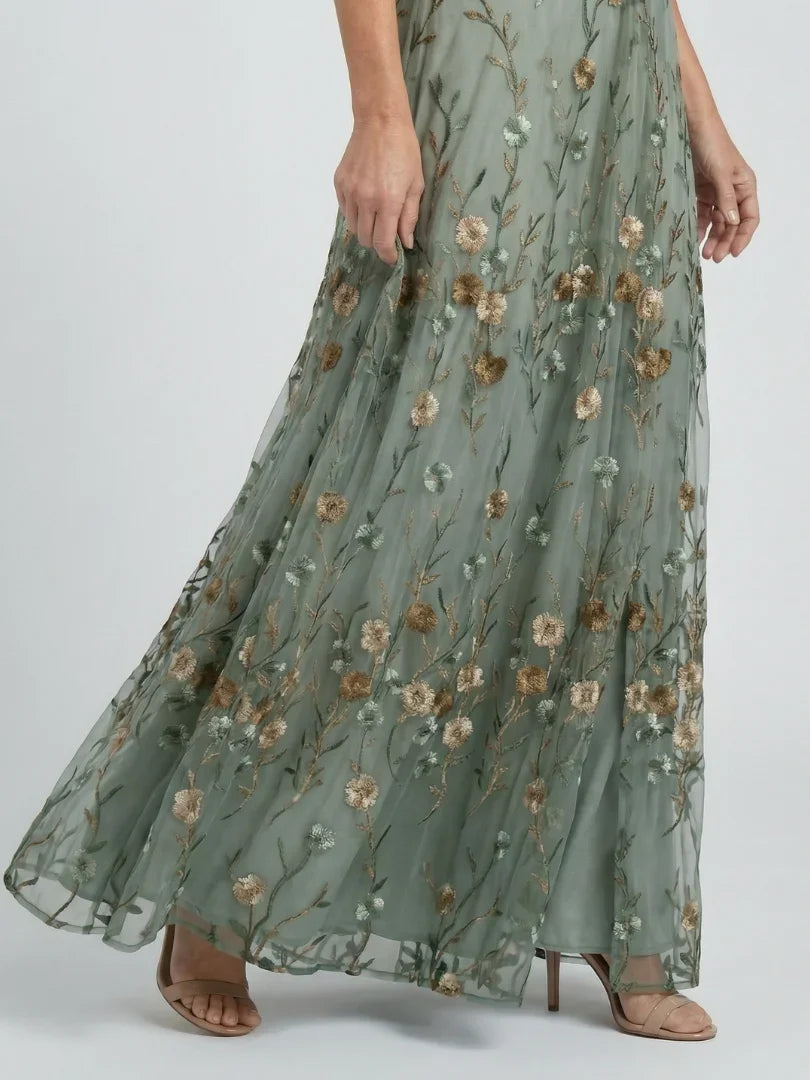 Women Sage Green Floral Halter Maxi Dress