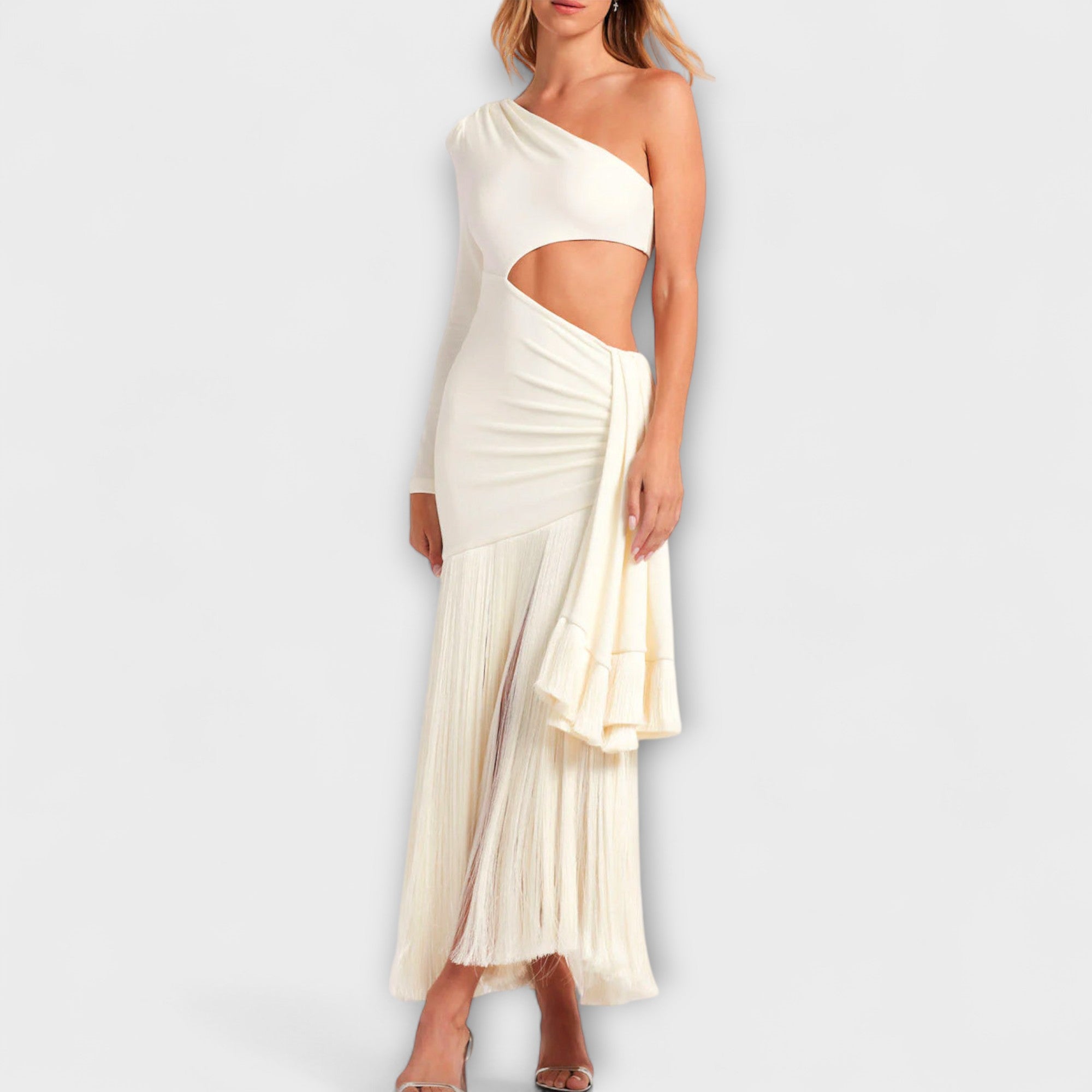 Eye-Catching Cutout Fringe Maxi Dress