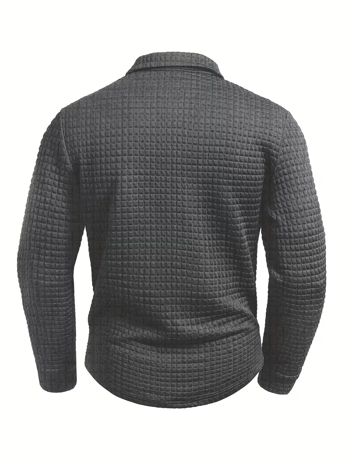Men's Grid Print Shirt – Textured Long Sleeve, Lapel Collar