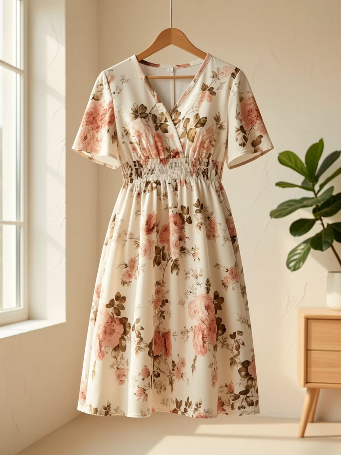 Women's Floral Wrap Waist Tie Midi Dress Trousers