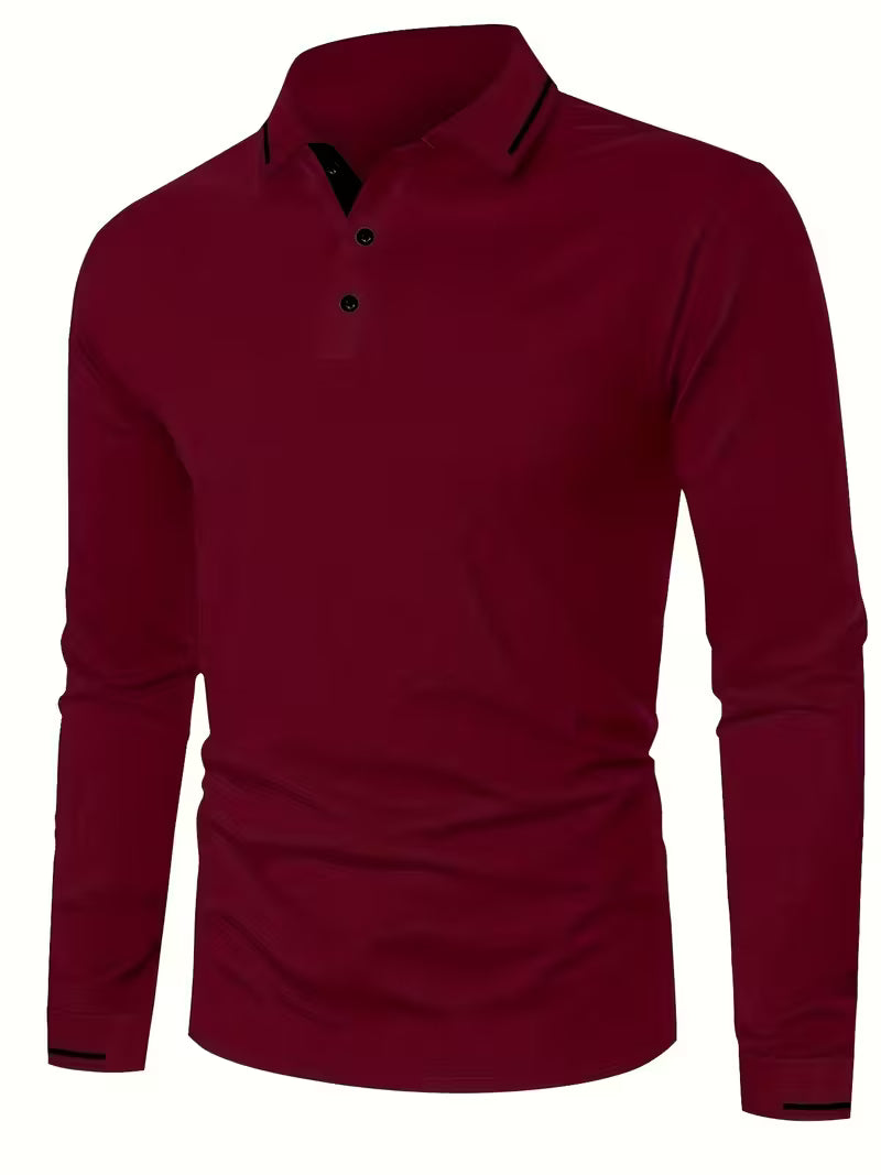 Men's Long Sleeve Rib-detail Stretch Golf Shirt