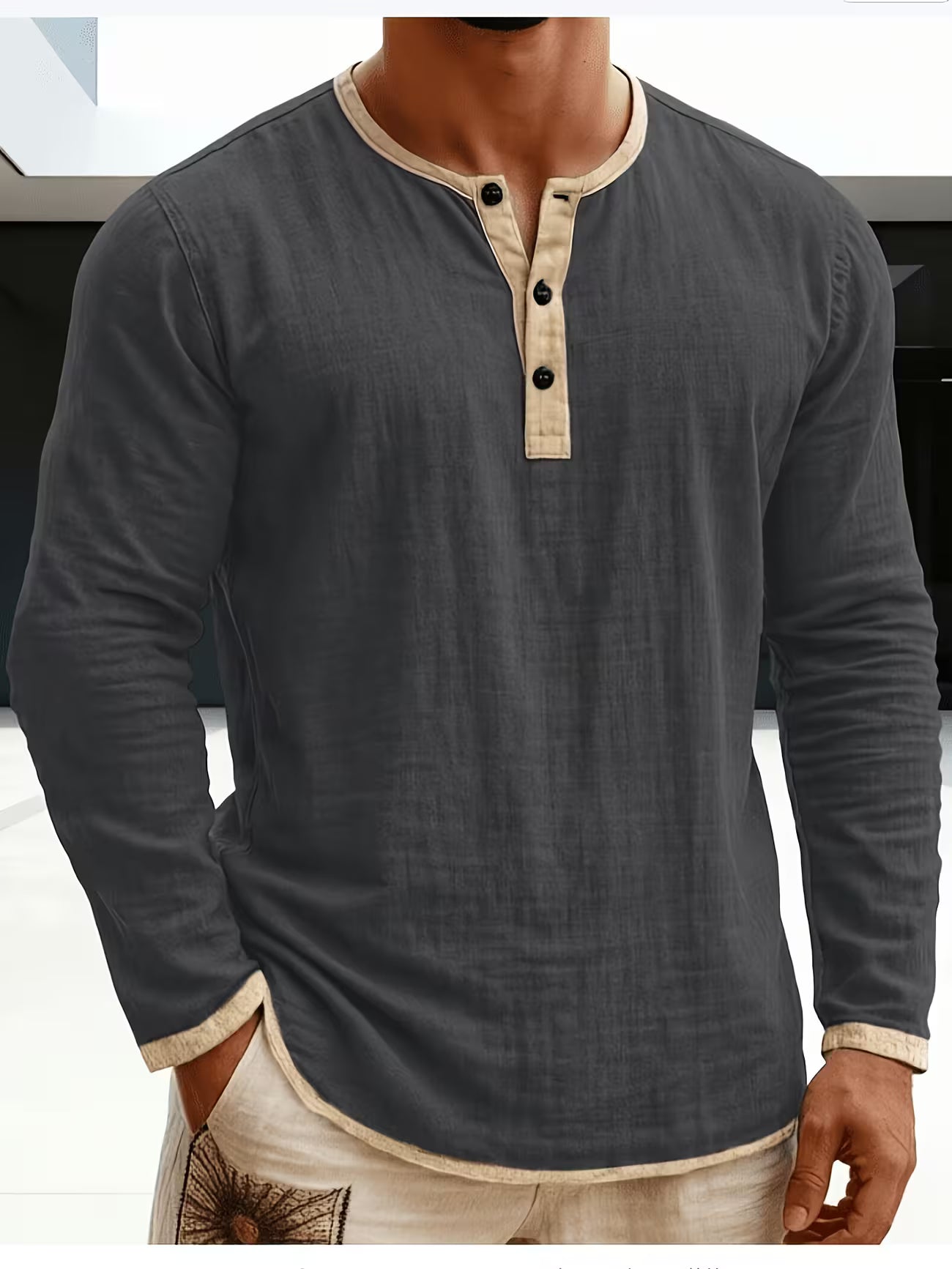 Men's Linen Button-up Beach Shirt