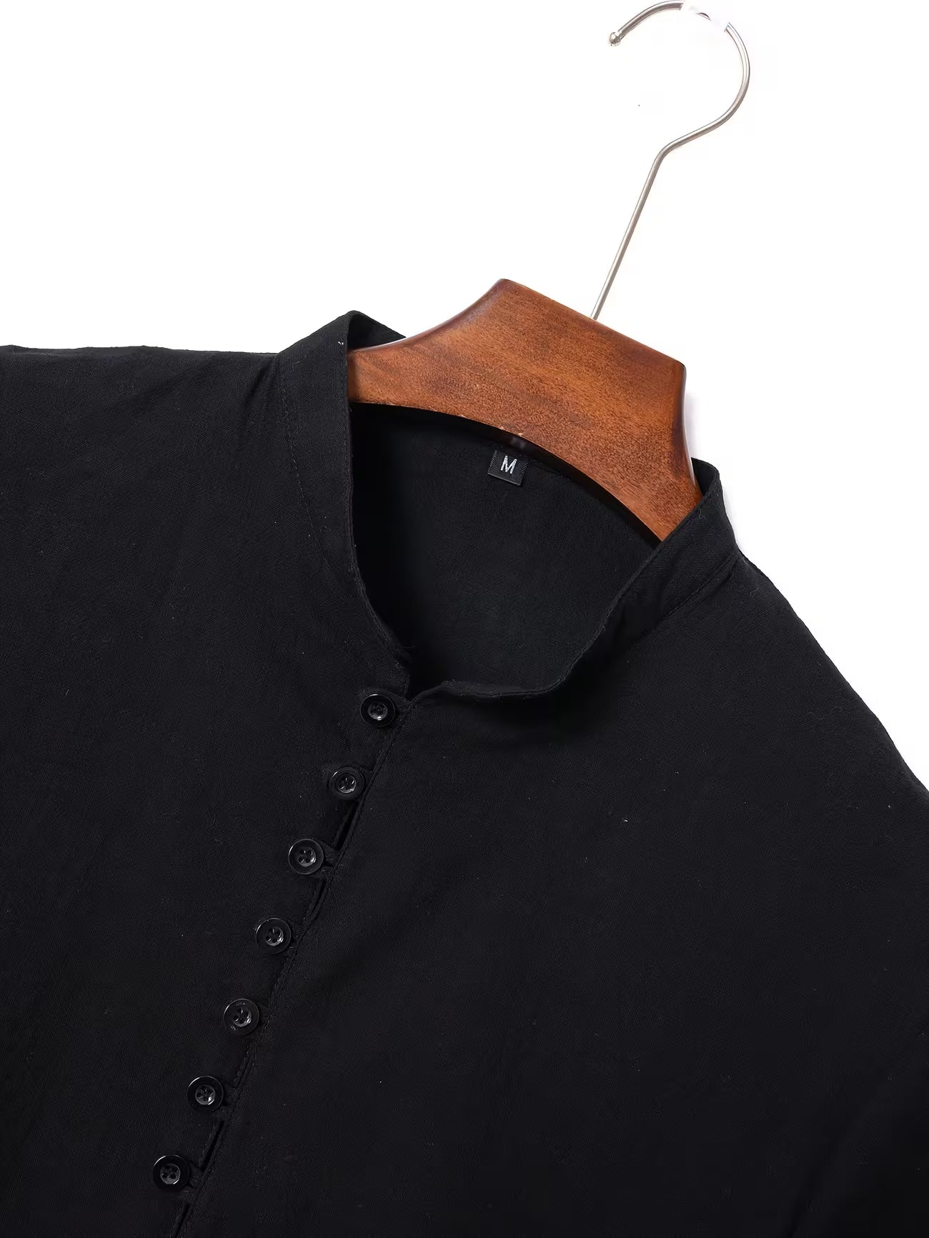 Mens Linen Stand Collar Short Sleeve Shirt