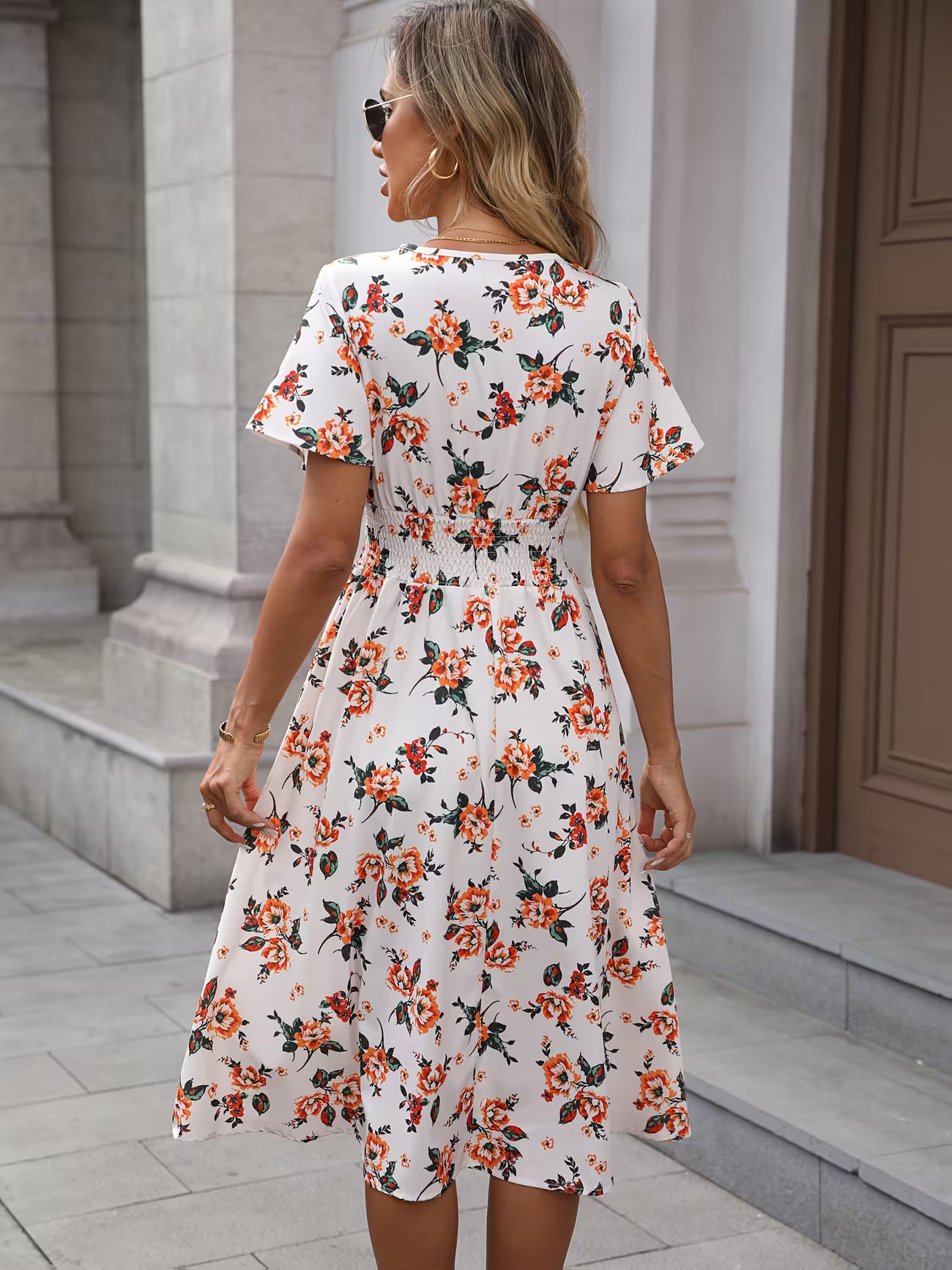 Women's Bohemian V-neck Short Sleeve Shirt Dress